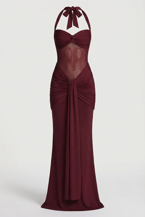 Henley Sheer Sculpt Maxi Dress - Burgundy
