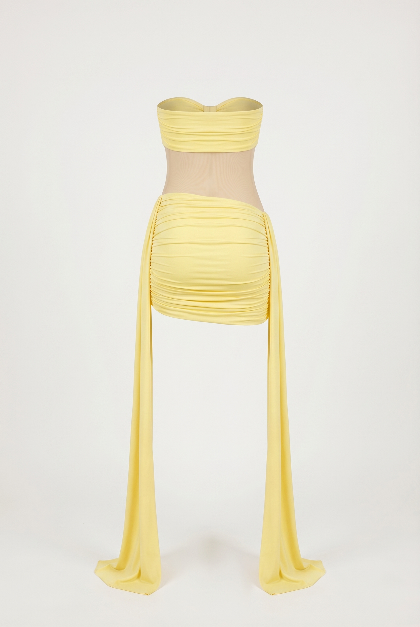Dalia Sheer Draped Mini Dress – Yellow