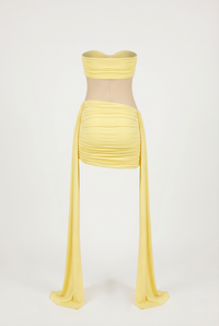 Dalia Sheer Draped Mini Dress – Yellow