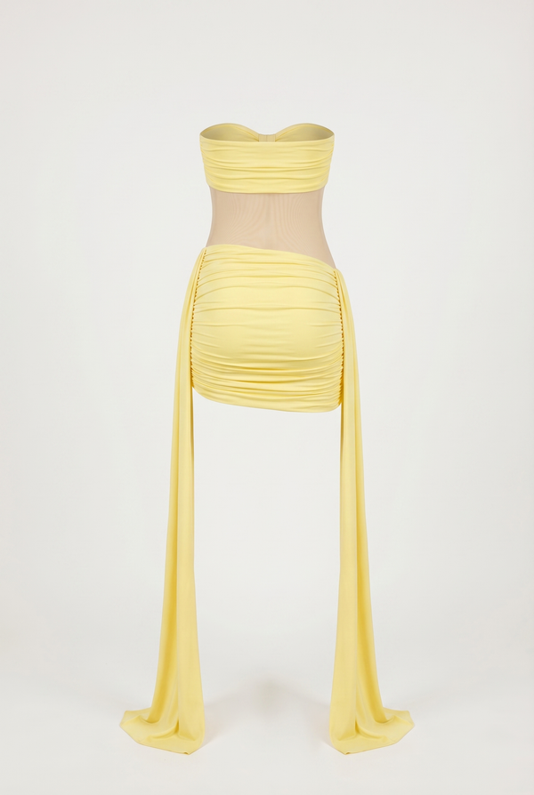 Dalia Sheer Draped Mini Dress – Yellow