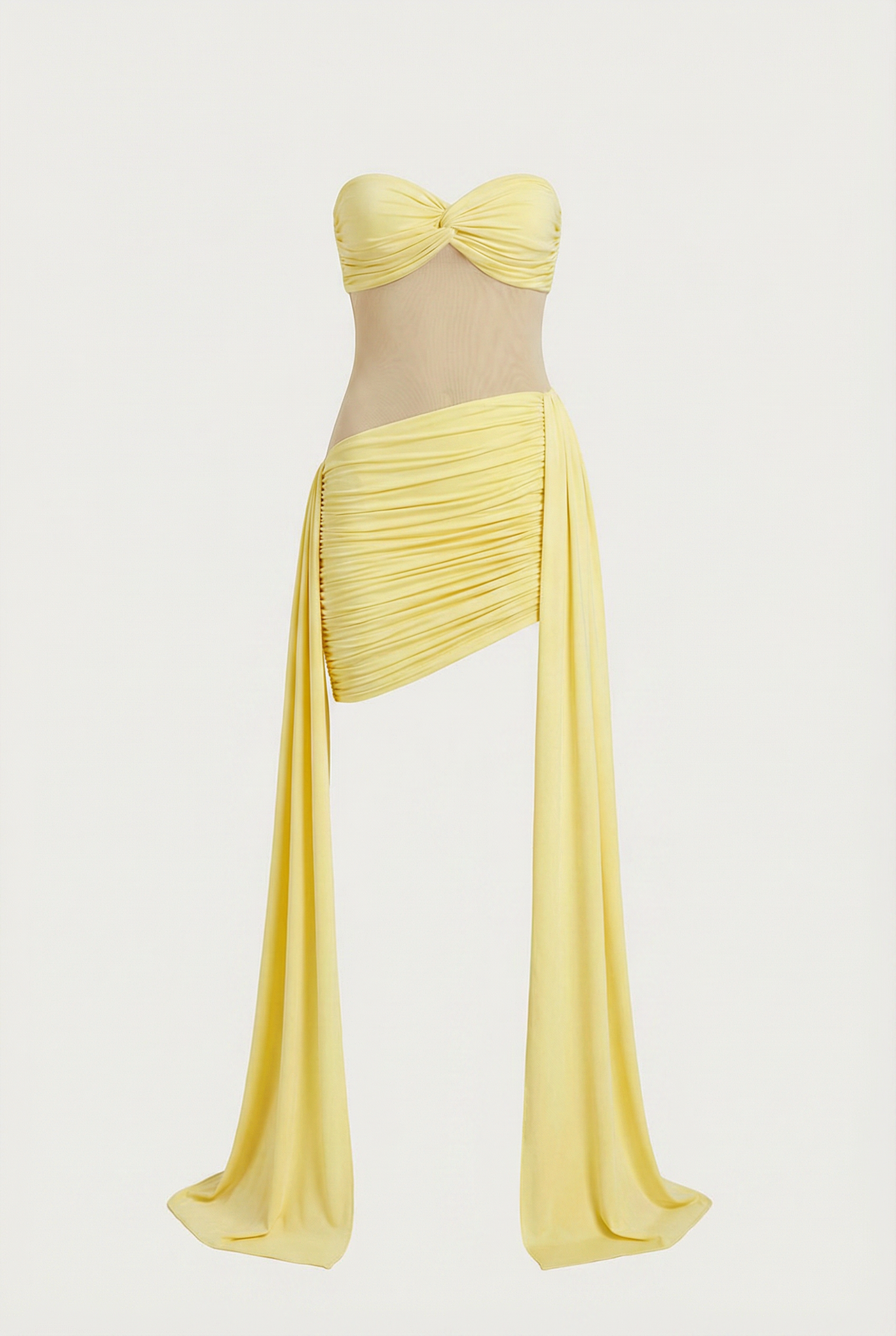 Dalia Sheer Draped Mini Dress – Yellow
