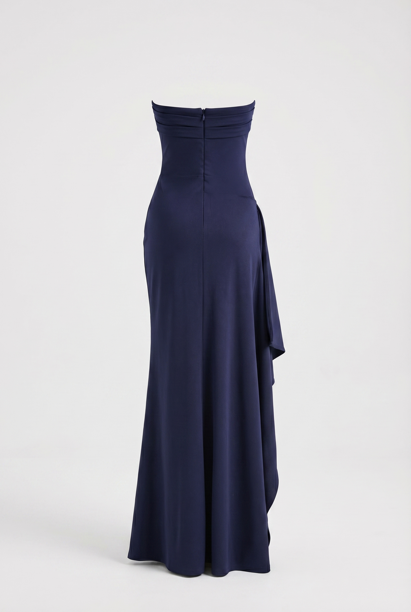 Elyna Strapless Draped High-Slit Maxi Dress – Navy Blue