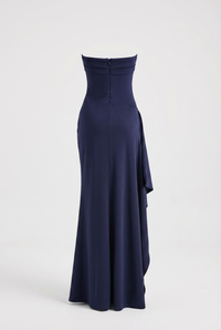 Elyna Strapless Draped High-Slit Maxi Dress – Navy Blue