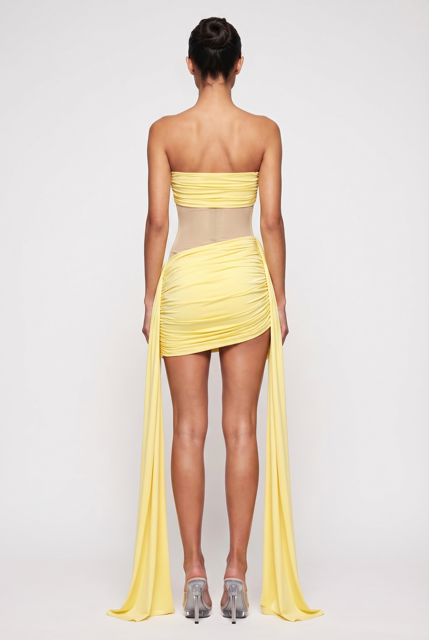 Dalia Sheer Draped Mini Dress – Yellow