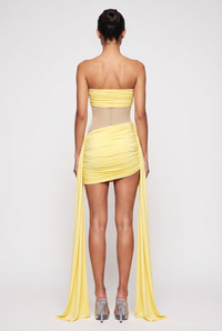 Dalia Sheer Draped Mini Dress – Yellow