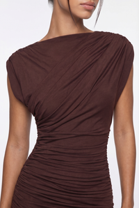 Amaya Sculpted Drape Maxi Dress - Brown