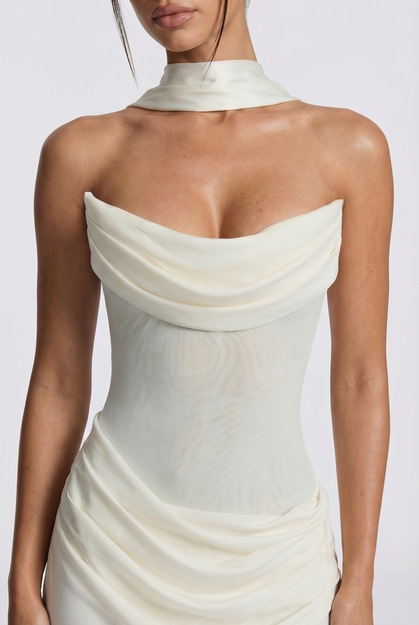 Andina Draped Corset Maxi Dress with Gloves & Scarf - White
