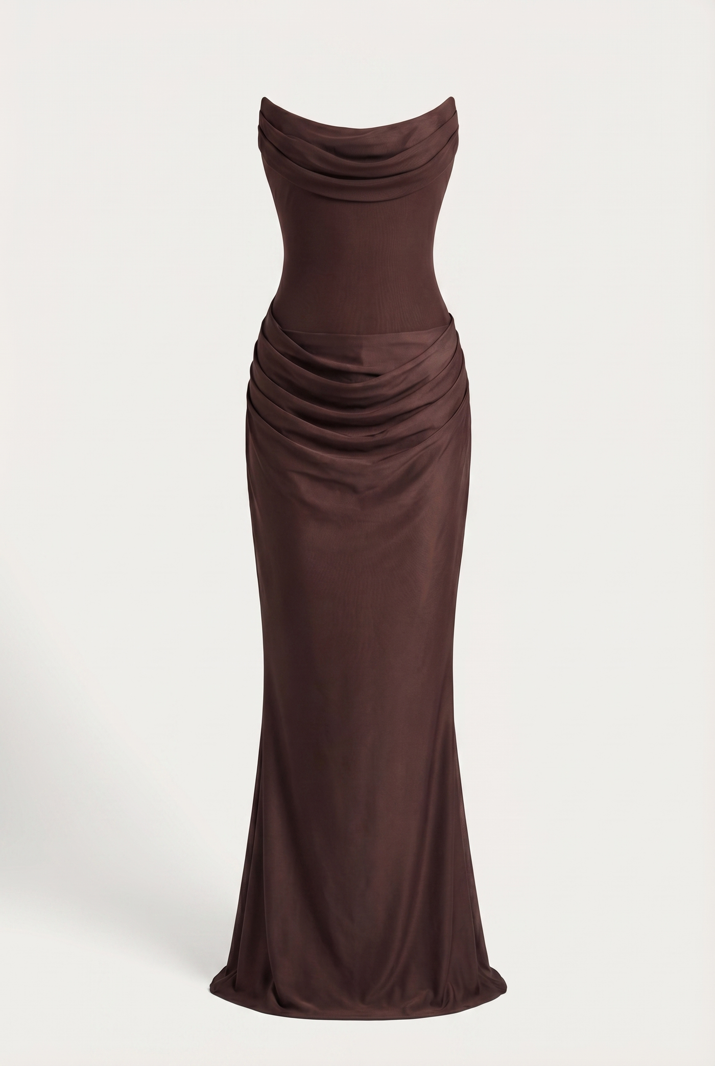 Andina Draped Corset Maxi Dress with Gloves & Scarf - Brown