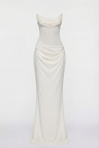 Andina Draped Corset Maxi Dress with Gloves & Scarf - White