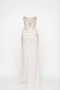Andina Draped Corset Maxi Dress with Gloves & Scarf - White