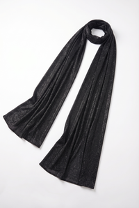 Lorena Sheer Panel Glitter Maxi Dress with Scarf – Black