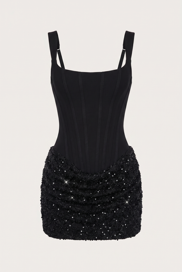 Katalina Sequin Corset Mini Dress - Black