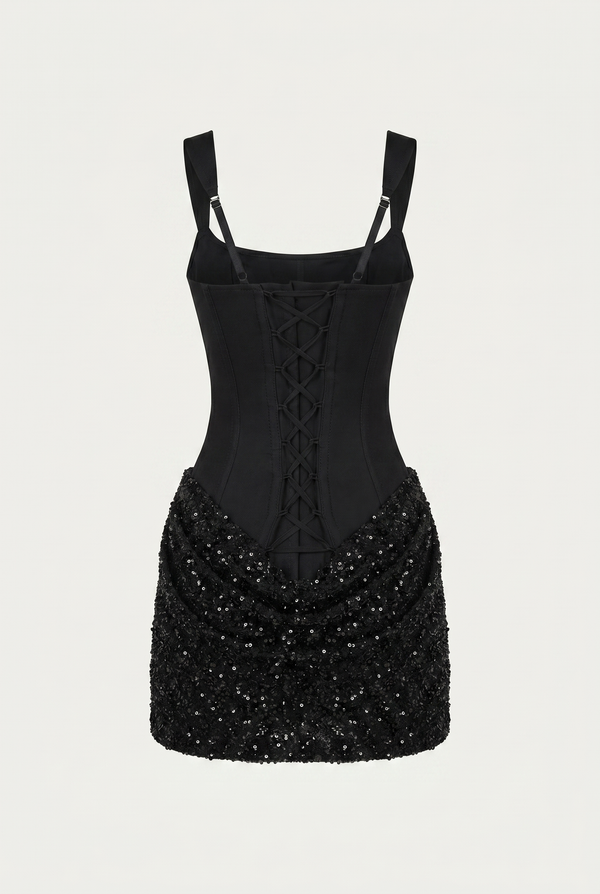 Katalina Sequin Corset Mini Dress - Black
