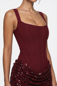 Katalina Sequin Corset Mini Dress – Burgundy