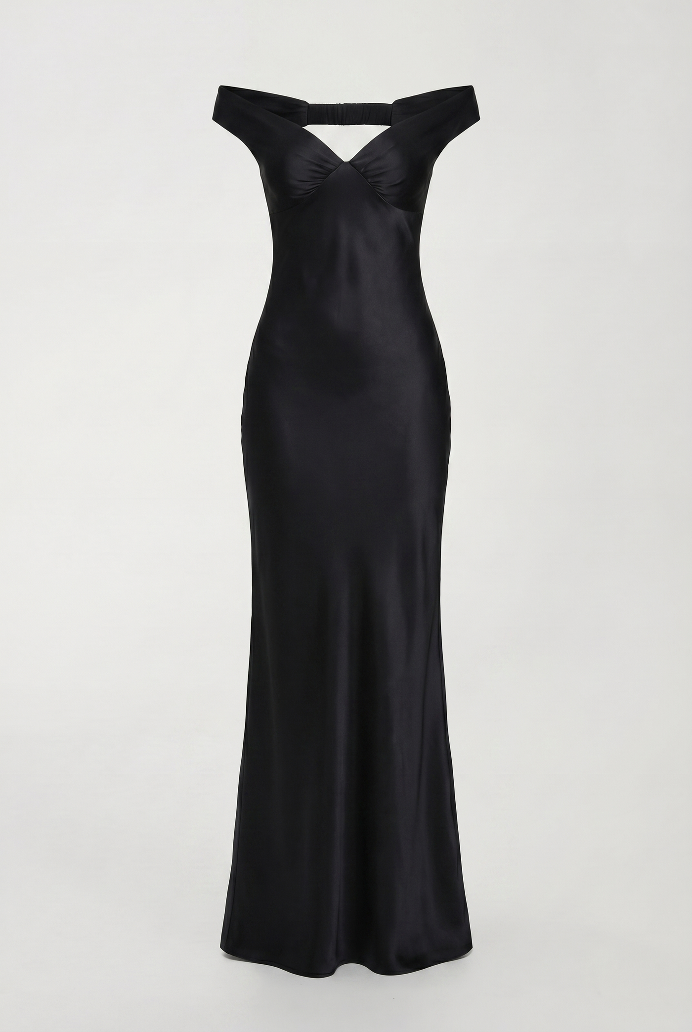 Keely Off-Shoulder Satin Maxi Dress – Black