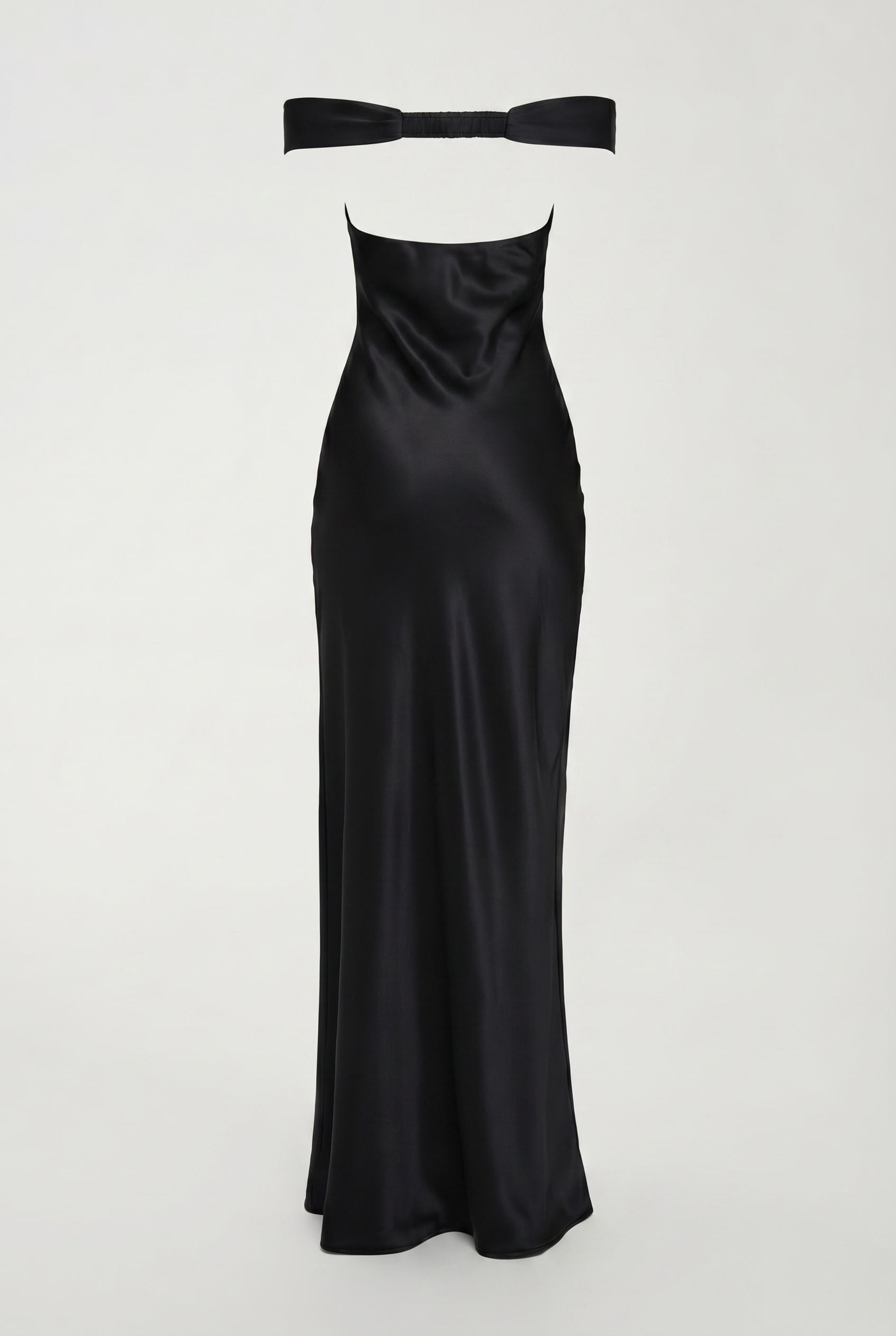 Keely Off-Shoulder Satin Maxi Dress – Black