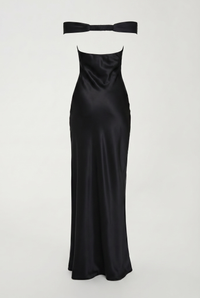 Keely Off-Shoulder Satin Maxi Dress – Black
