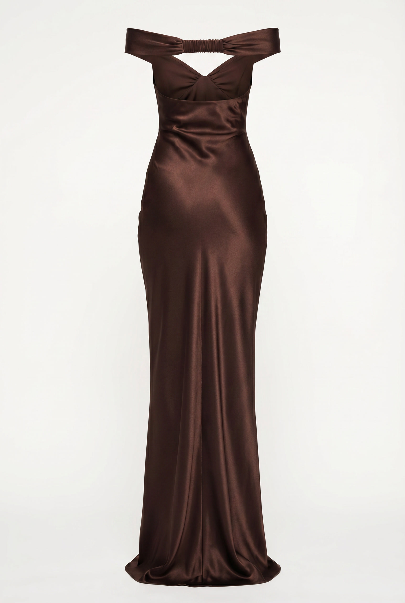 Keely Off-Shoulder Satin Maxi Dress – Brown