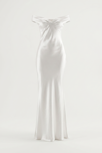 Keely Off-Shoulder Satin Maxi Dress – White