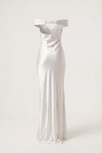 Keely Off-Shoulder Satin Maxi Dress – White