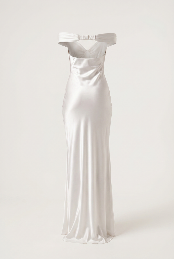 Keely Off-Shoulder Satin Maxi Dress – White