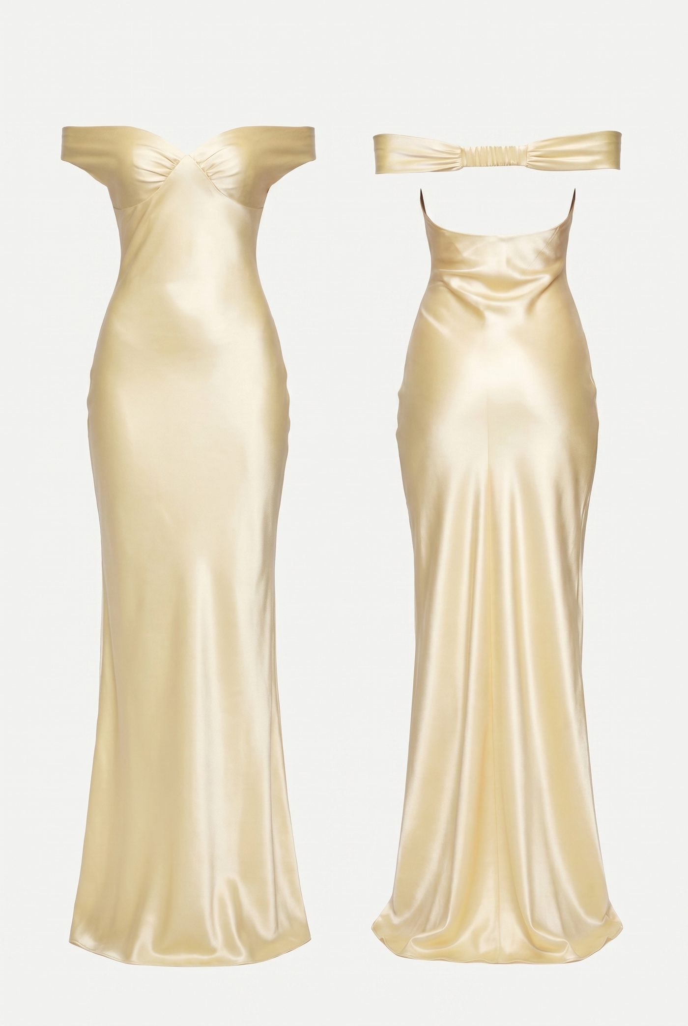 Keely Off-Shoulder Satin Maxi Dress – Yellow