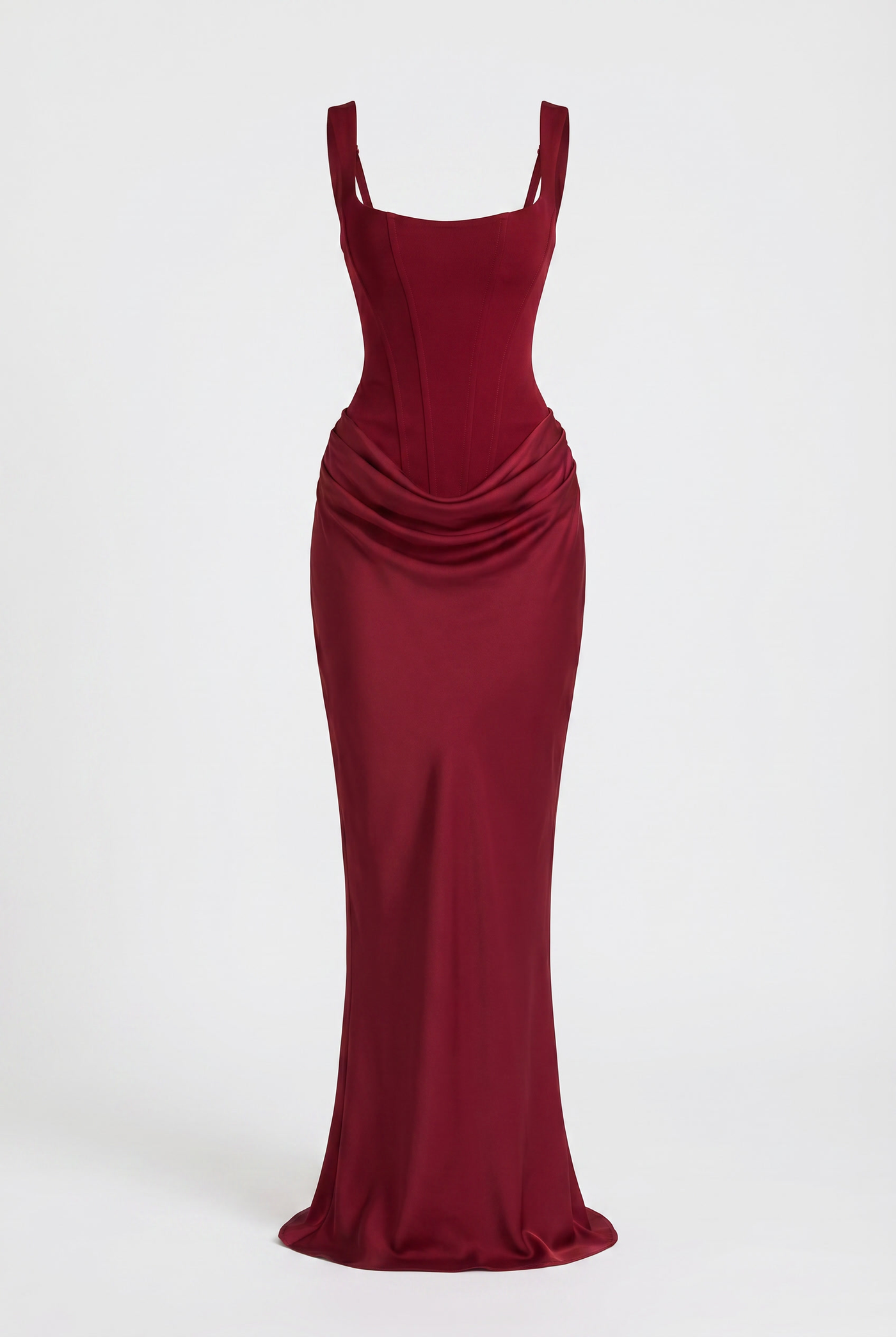 Laura Corset Ruched Maxi Dress – Burgundy