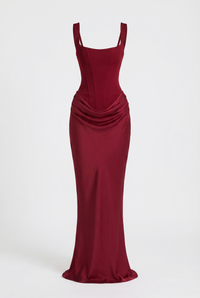 Laura Corset Ruched Maxi Dress – Burgundy