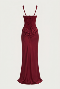 Laura Corset Ruched Maxi Dress – Burgundy