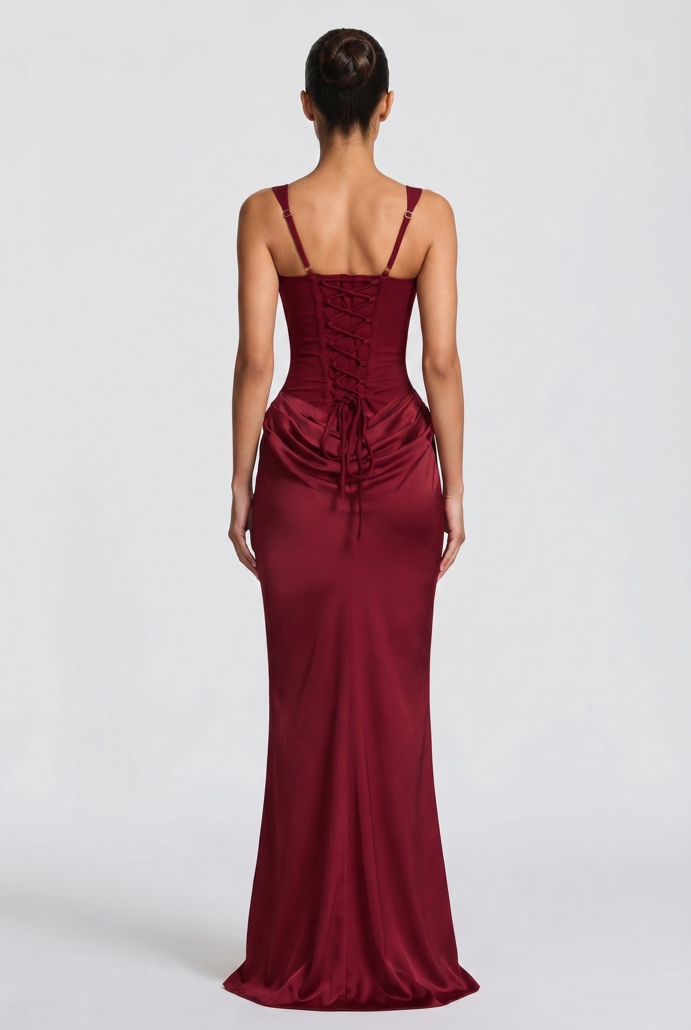 Laura Corset Ruched Maxi Dress – Burgundy