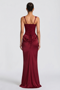 Laura Corset Ruched Maxi Dress – Burgundy