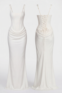 Laura Corset Ruched Maxi Dress – White