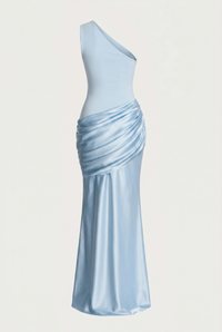 Liliane Asymmetric Draped Satin Maxi Dress – Blue
