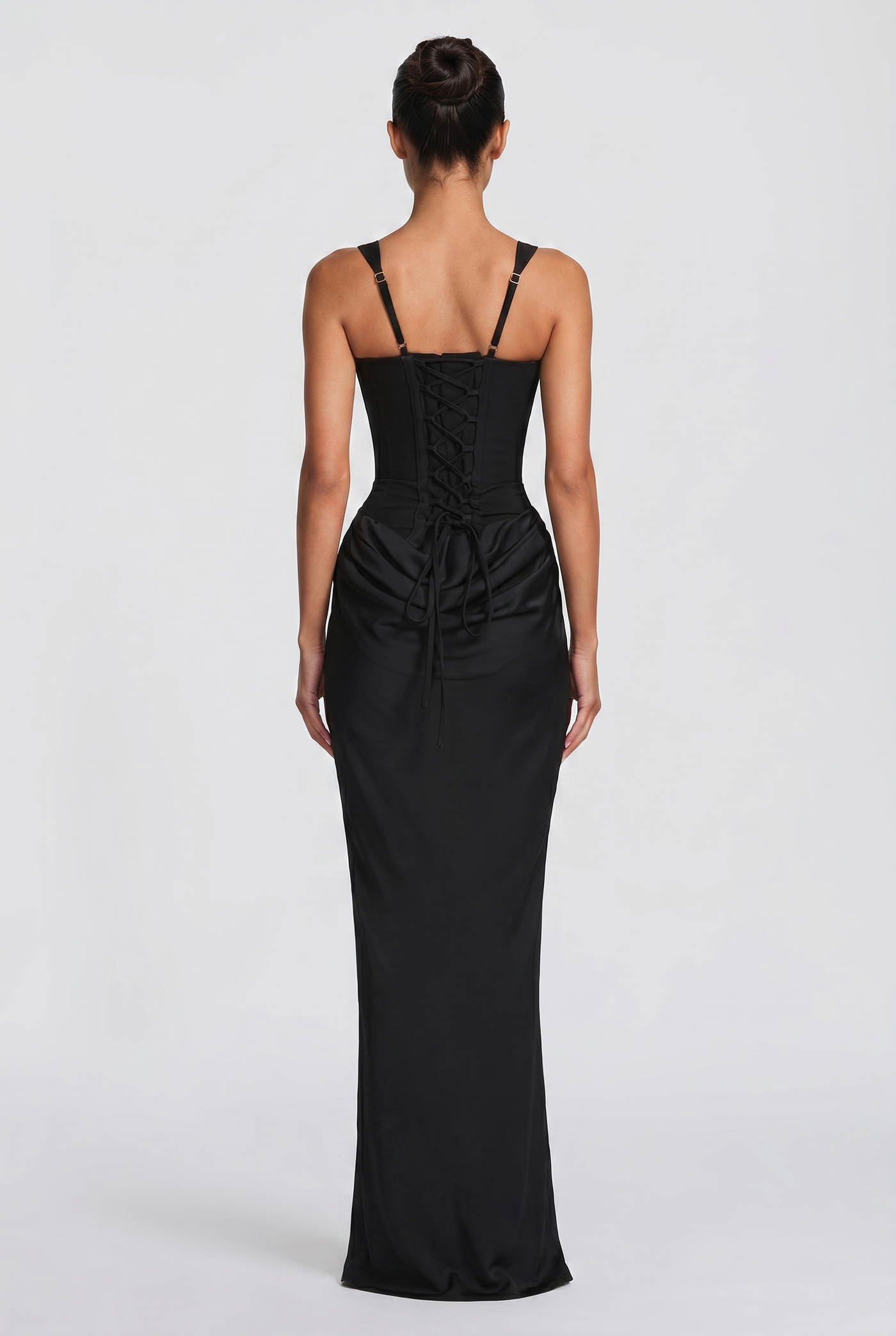 Laura Corset Ruched Maxi Dress – Black