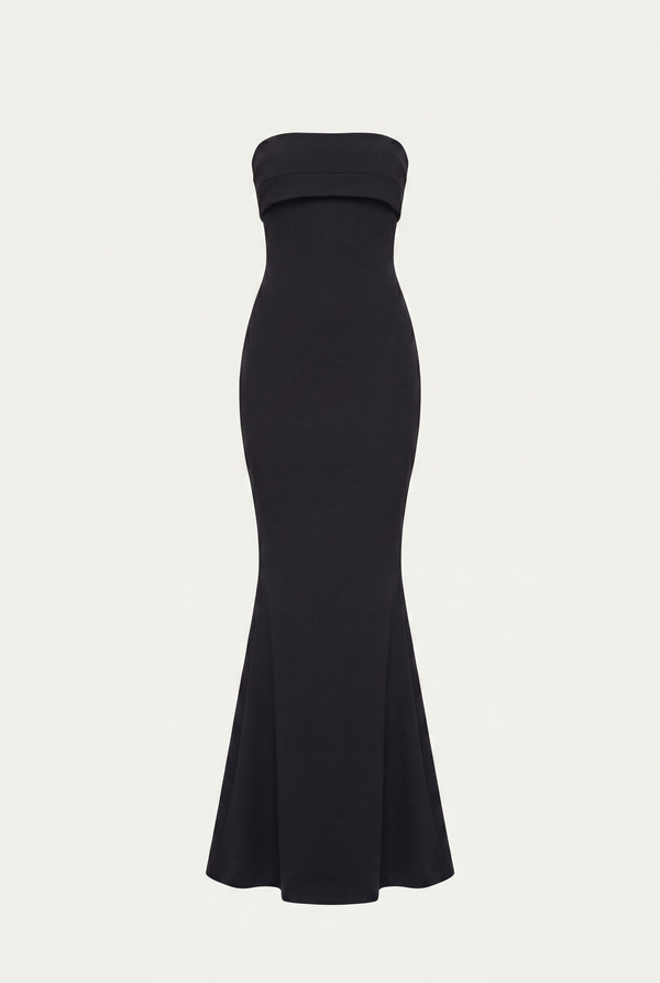 Linley Strapless Maxi Dress with Scarf – Black