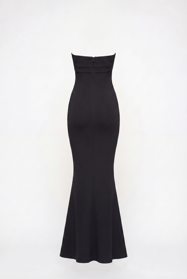 Linley Strapless Maxi Dress with Scarf – Black