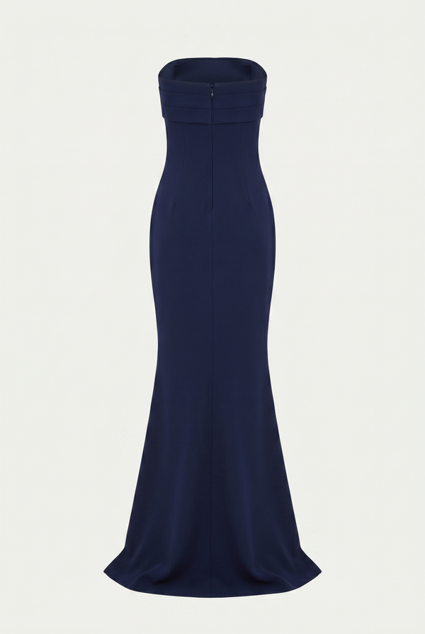 Linley Strapless Maxi Dress with Scarf – Navy Blue