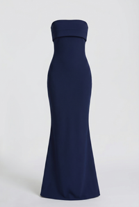 Linley Strapless Maxi Dress with Scarf – Navy Blue