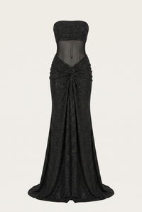 Lorena Sheer Panel Glitter Maxi Dress with Scarf – Black