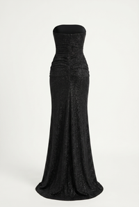 Lorena Sheer Panel Glitter Maxi Dress with Scarf – Black