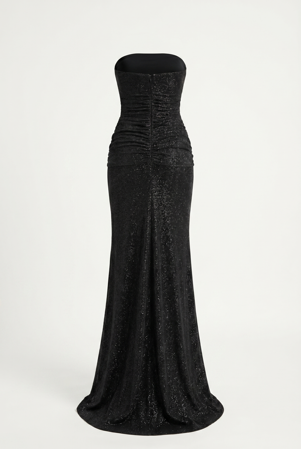 Lorena Sheer Panel Glitter Maxi Dress with Scarf – Black