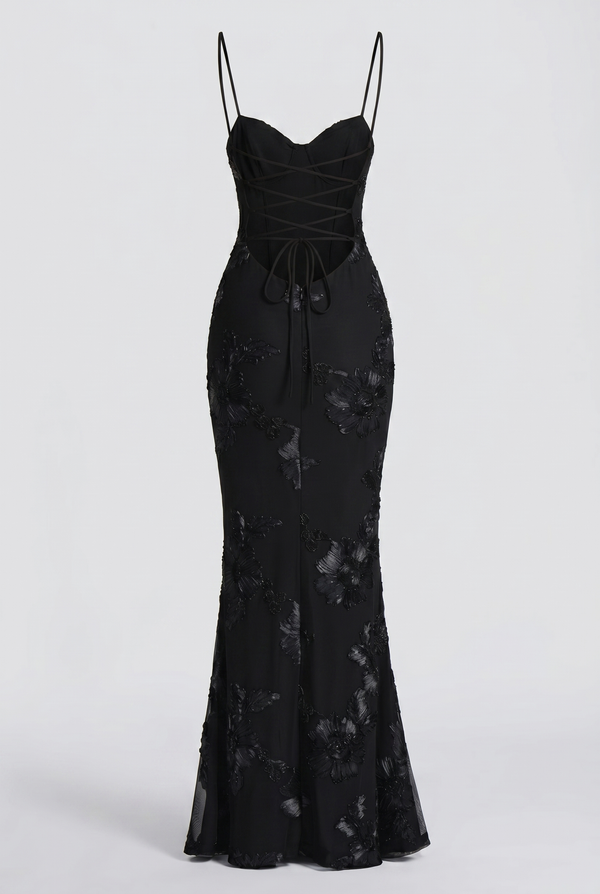 Lucy Lace-Up Corset Maxi Dress – Black