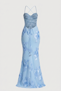 Lucy Lace-Up Corset Maxi Dress – Blue