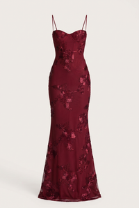 Lucy Lace-Up Corset Maxi Dress – Burgundy