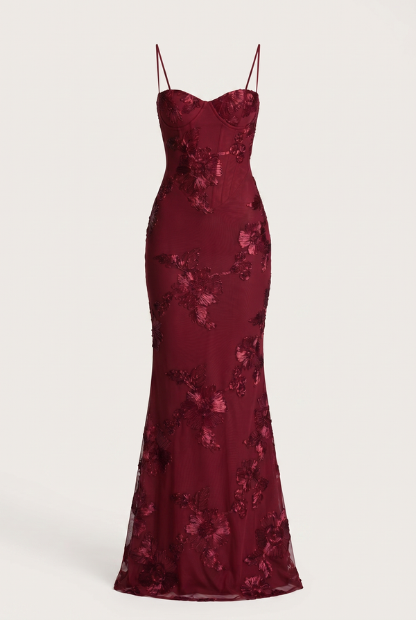 Lucy Lace-Up Corset Maxi Dress – Burgundy