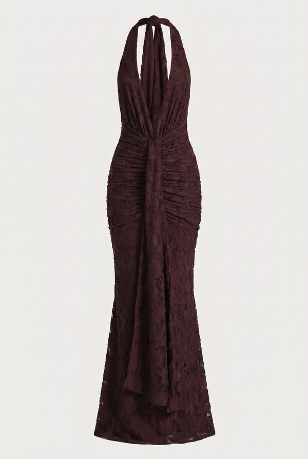Lorrie Halter Maxi Dress – Brown