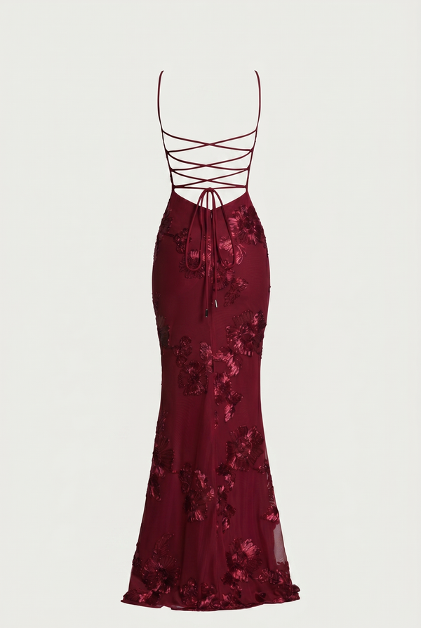 Lucy Lace-Up Corset Maxi Dress – Burgundy