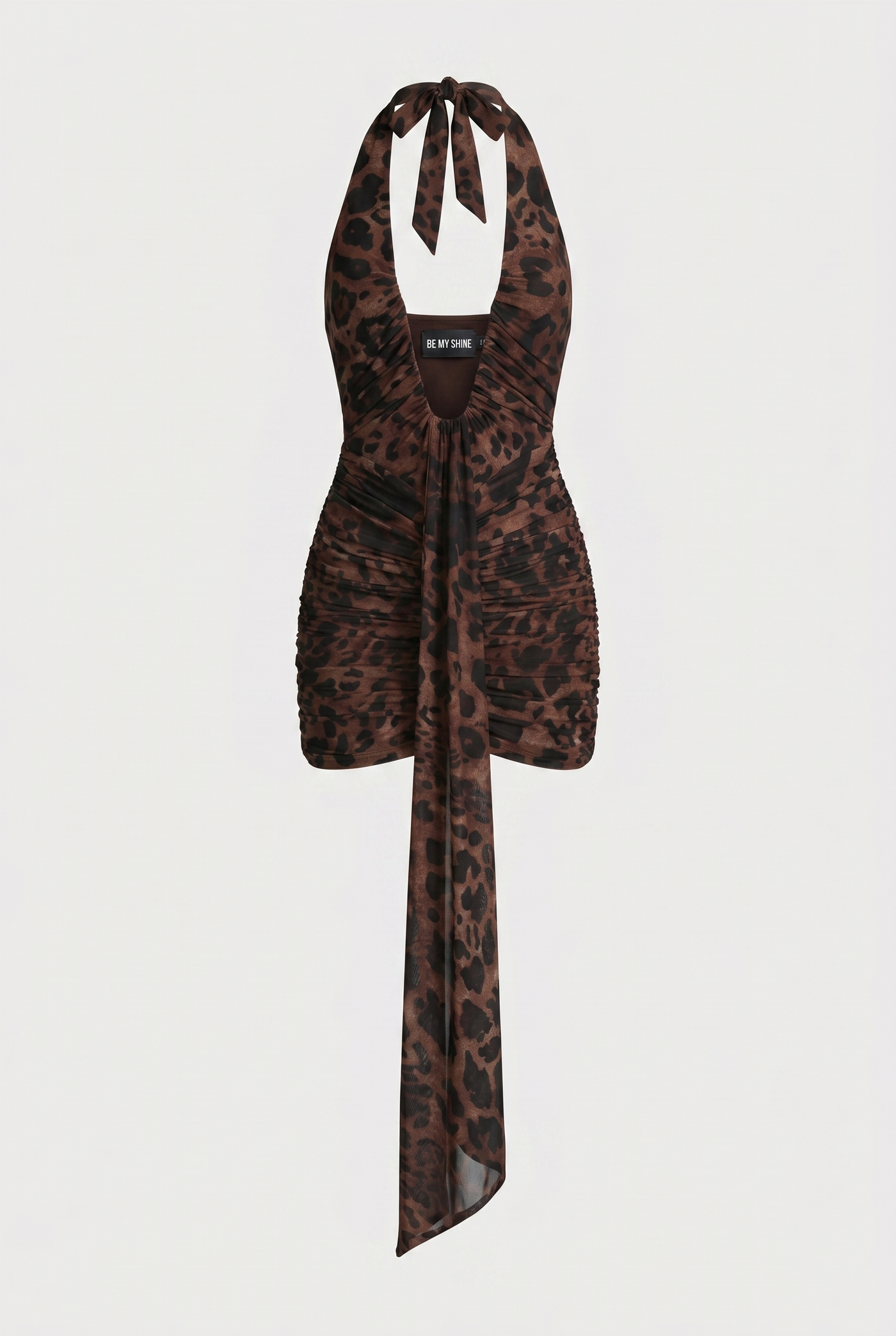Marcel Ruched Halter Mini Dress – Leopard