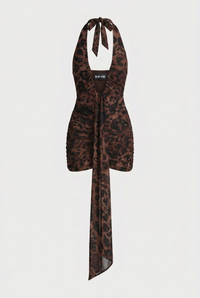 Marcel Ruched Halter Mini Dress – Leopard
