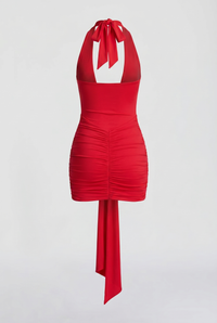 Marcel Ruched Halter Mini Dress – Red
